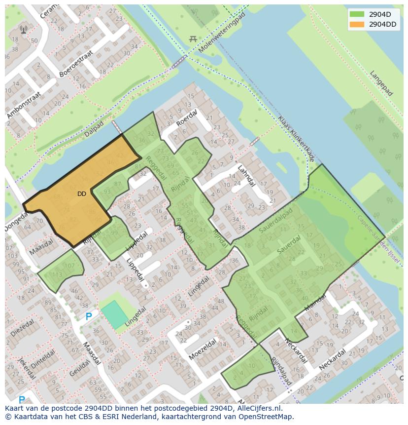 Afbeelding van het postcodegebied 2904 DD op de kaart.