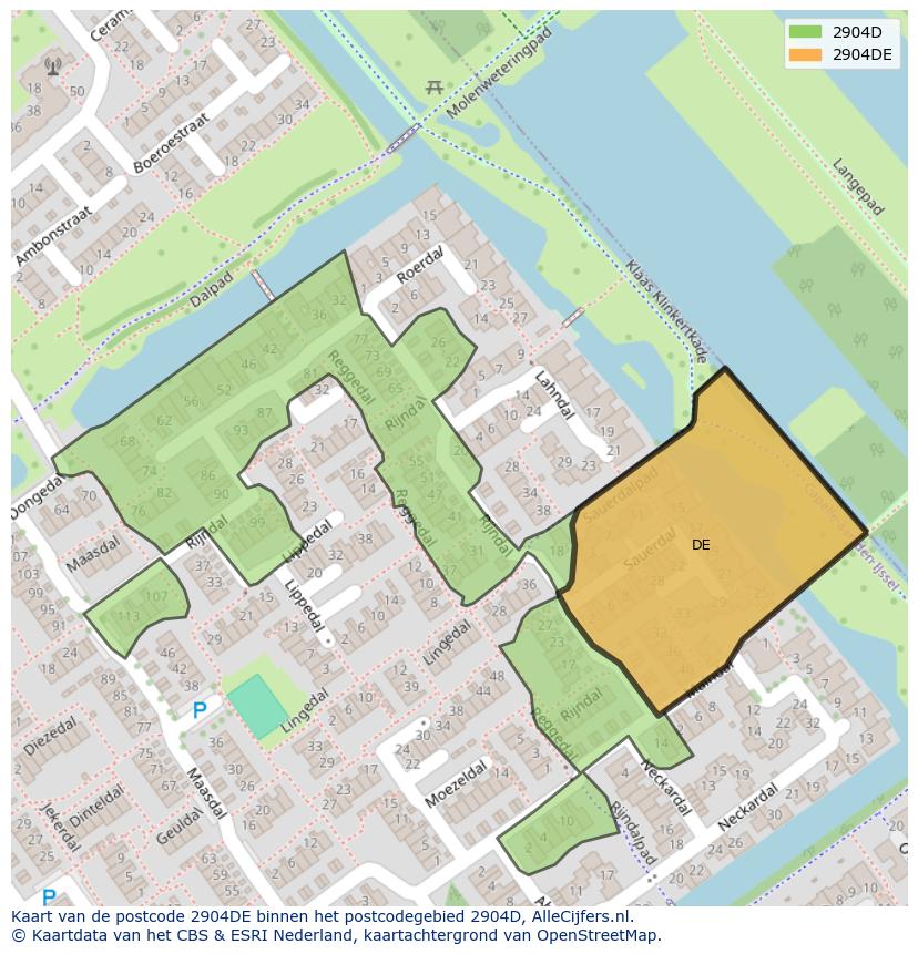 Afbeelding van het postcodegebied 2904 DE op de kaart.