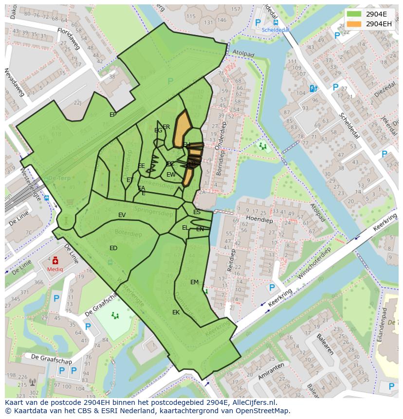 Afbeelding van het postcodegebied 2904 EH op de kaart.