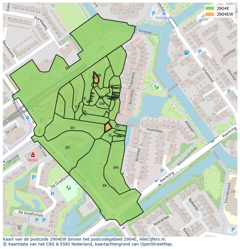 Afbeelding van het postcodegebied 2904 EW op de kaart.