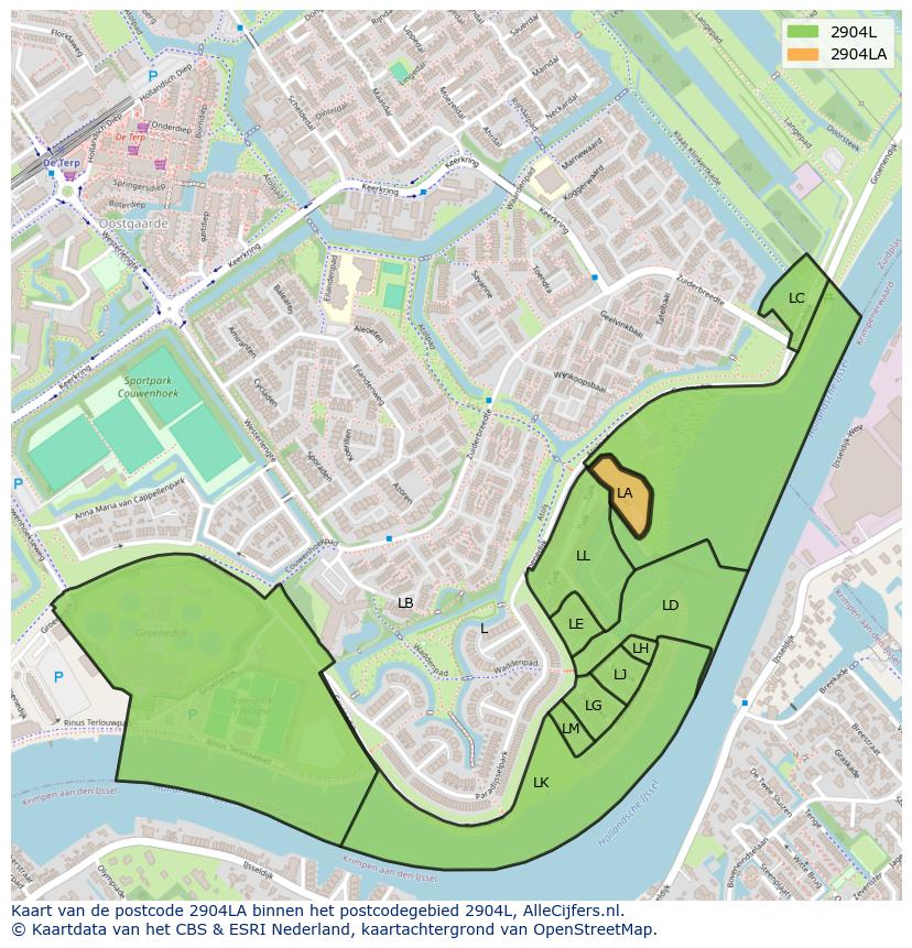 Afbeelding van het postcodegebied 2904 LA op de kaart.