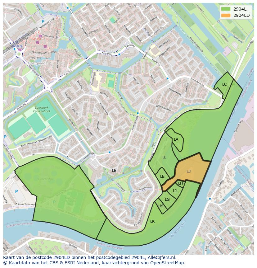 Afbeelding van het postcodegebied 2904 LD op de kaart.