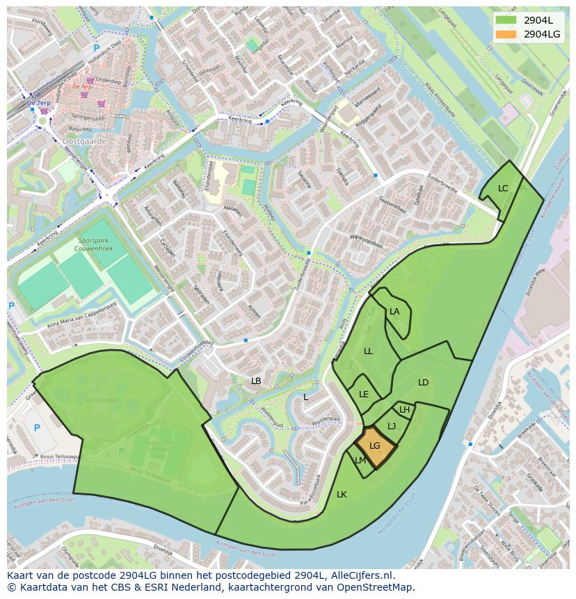 Afbeelding van het postcodegebied 2904 LG op de kaart.