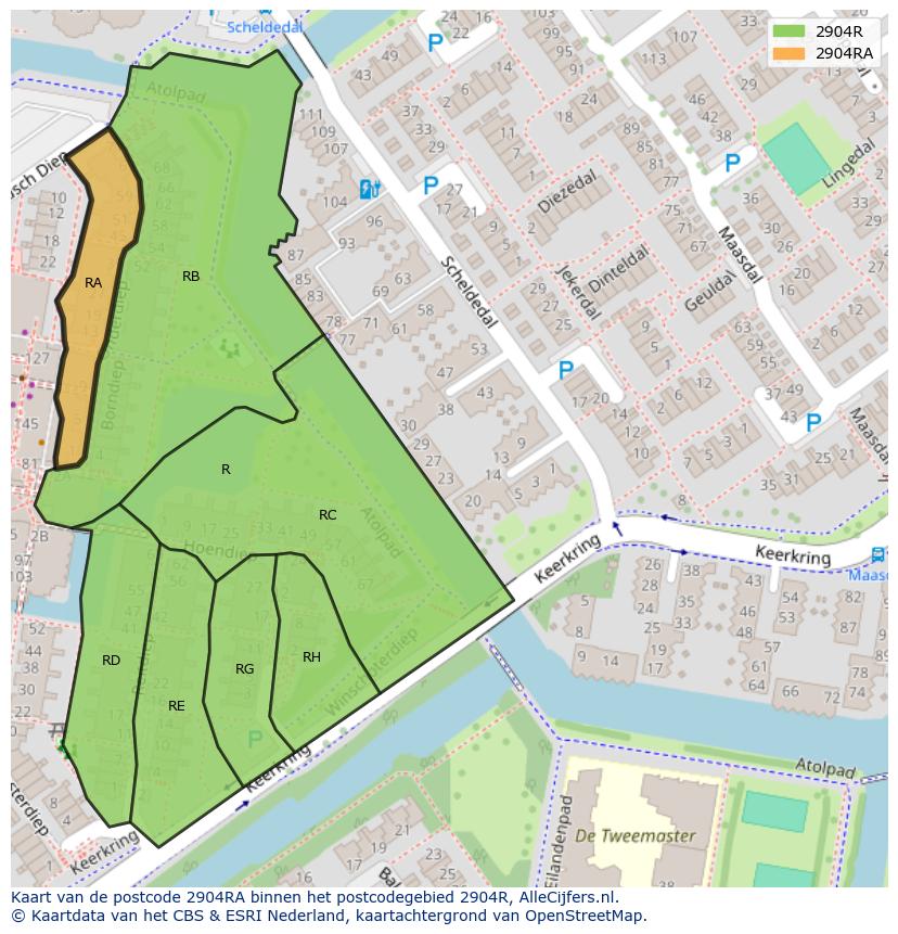 Afbeelding van het postcodegebied 2904 RA op de kaart.