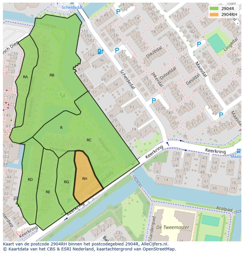 Afbeelding van het postcodegebied 2904 RH op de kaart.