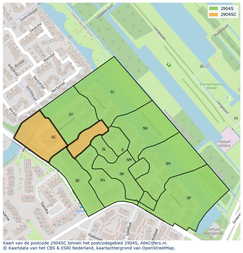 Afbeelding van het postcodegebied 2904 SC op de kaart.