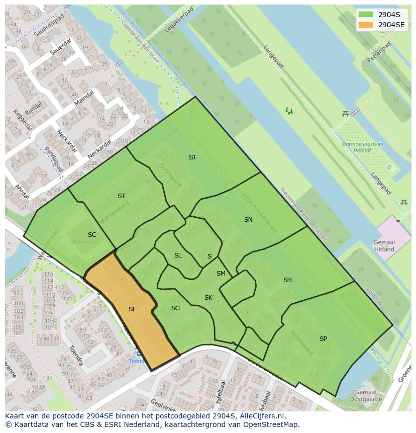 Afbeelding van het postcodegebied 2904 SE op de kaart.