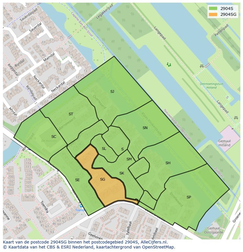 Afbeelding van het postcodegebied 2904 SG op de kaart.