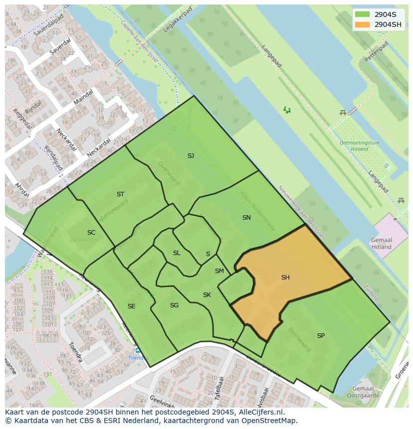 Afbeelding van het postcodegebied 2904 SH op de kaart.
