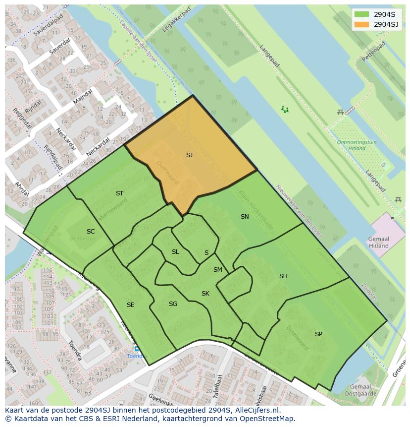 Afbeelding van het postcodegebied 2904 SJ op de kaart.