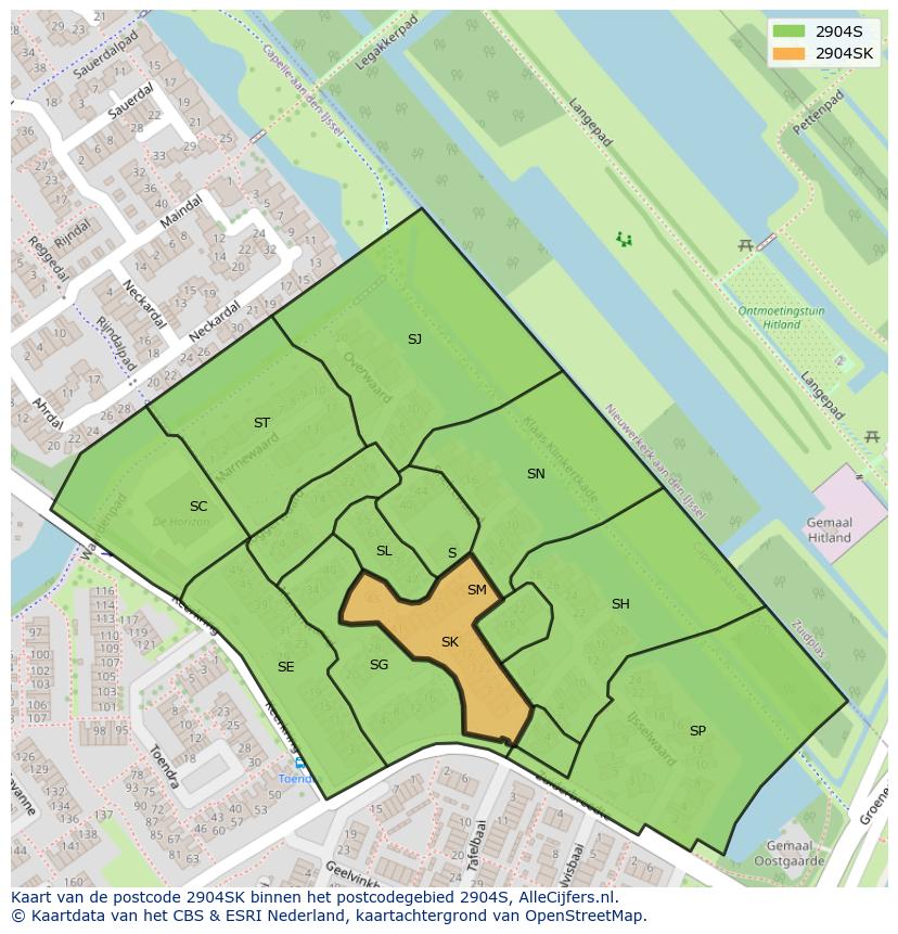Afbeelding van het postcodegebied 2904 SK op de kaart.