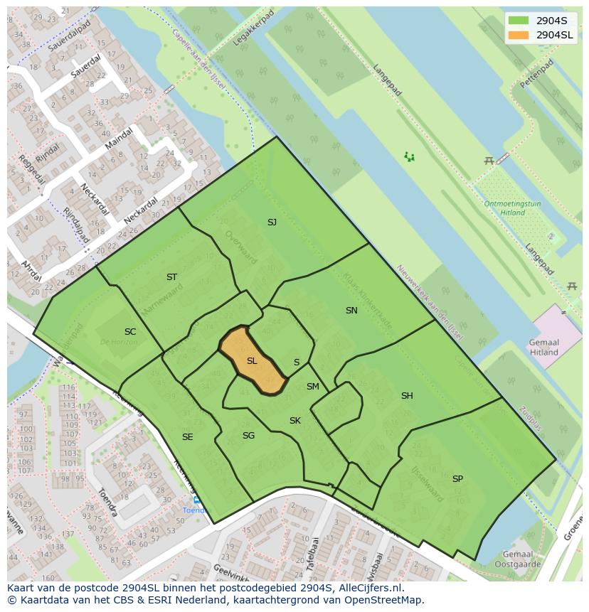 Afbeelding van het postcodegebied 2904 SL op de kaart.