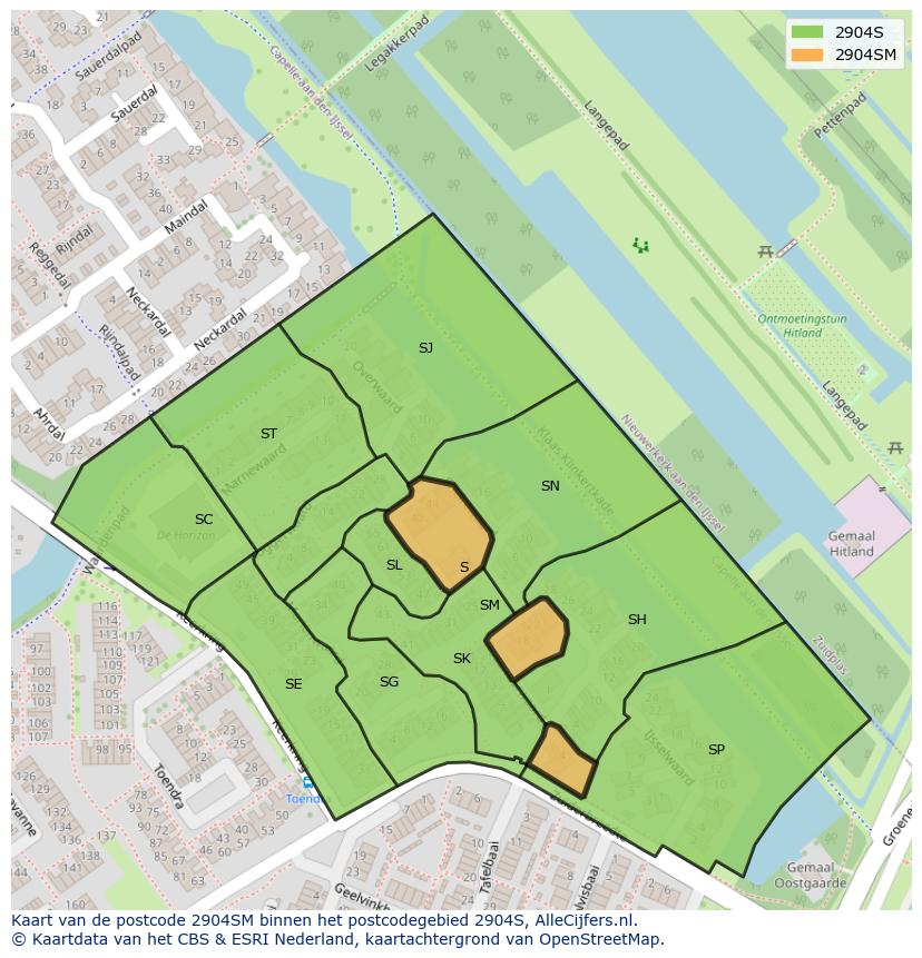 Afbeelding van het postcodegebied 2904 SM op de kaart.