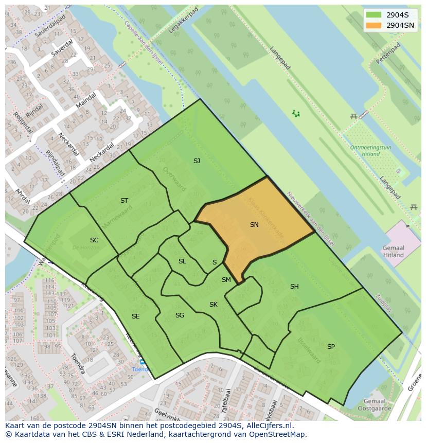 Afbeelding van het postcodegebied 2904 SN op de kaart.