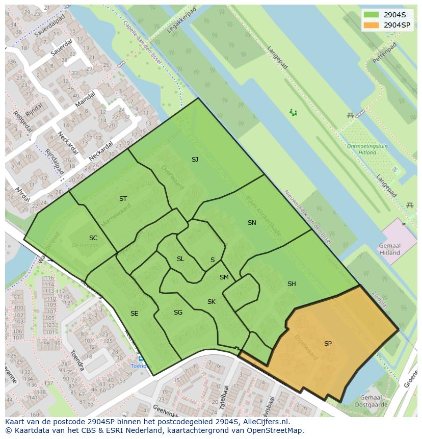 Afbeelding van het postcodegebied 2904 SP op de kaart.
