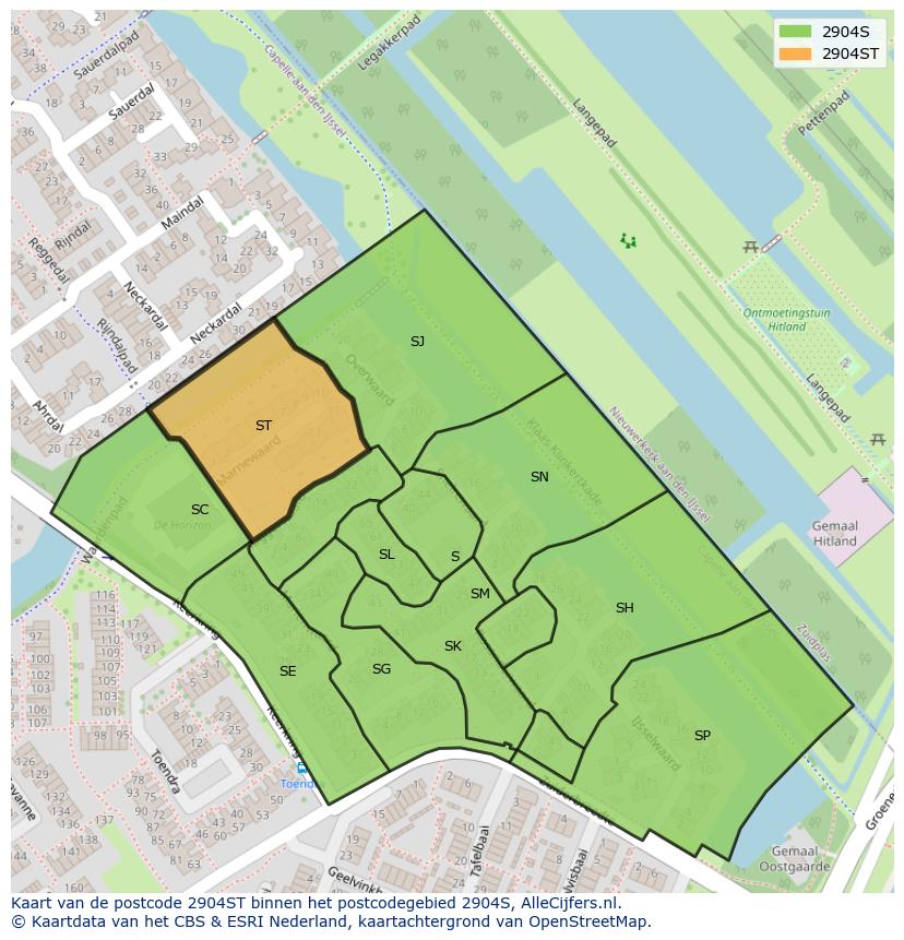 Afbeelding van het postcodegebied 2904 ST op de kaart.