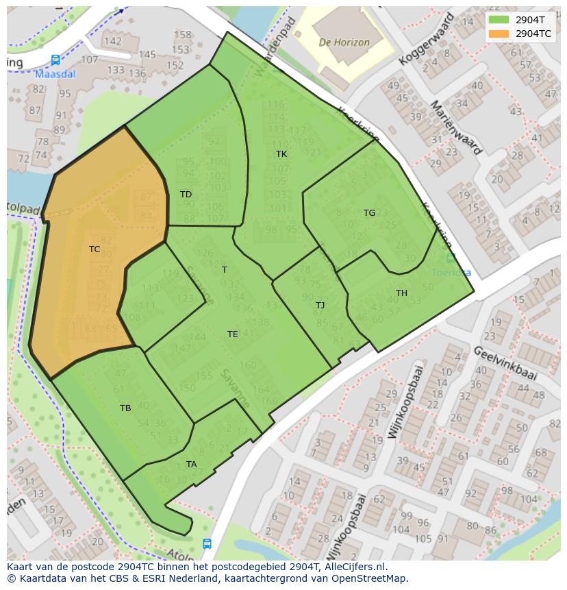 Afbeelding van het postcodegebied 2904 TC op de kaart.