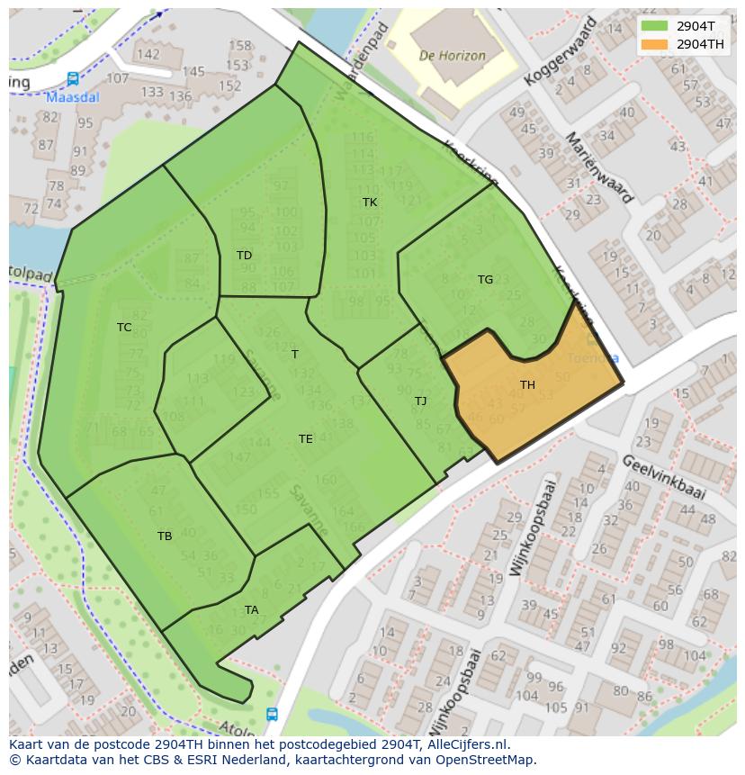 Afbeelding van het postcodegebied 2904 TH op de kaart.
