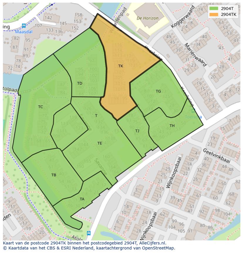Afbeelding van het postcodegebied 2904 TK op de kaart.