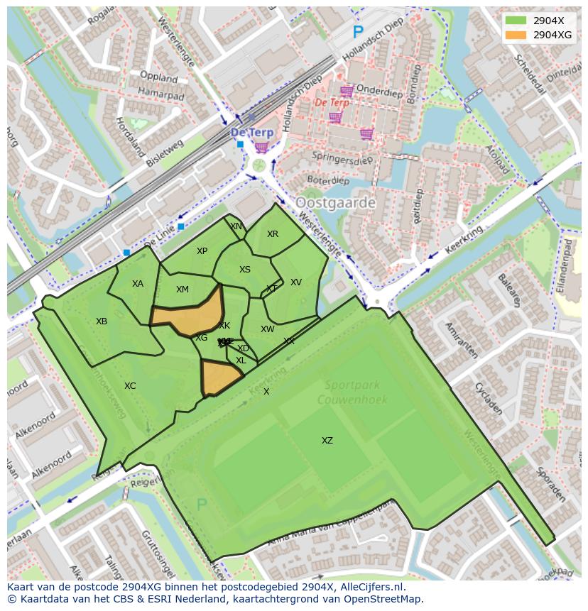 Afbeelding van het postcodegebied 2904 XG op de kaart.