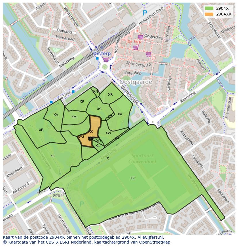 Afbeelding van het postcodegebied 2904 XK op de kaart.