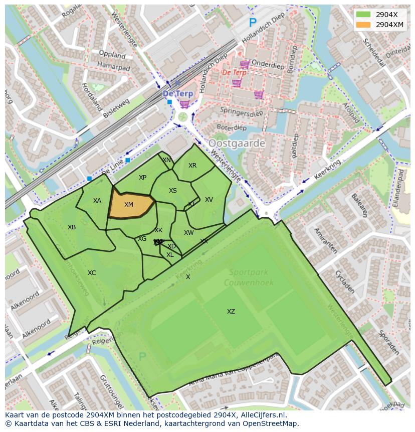 Afbeelding van het postcodegebied 2904 XM op de kaart.