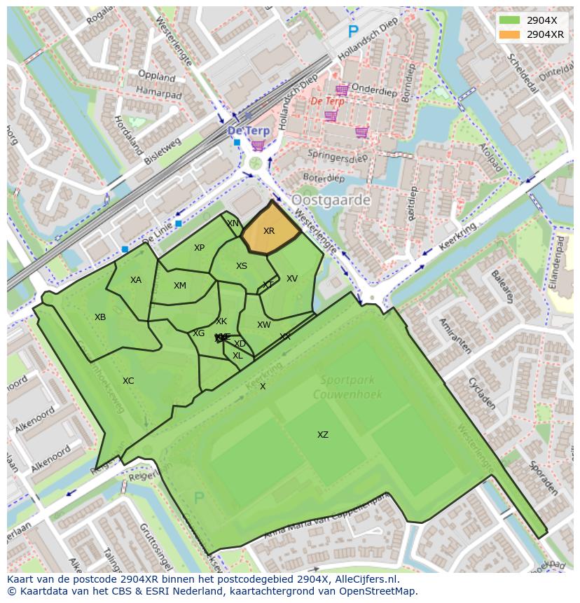 Afbeelding van het postcodegebied 2904 XR op de kaart.