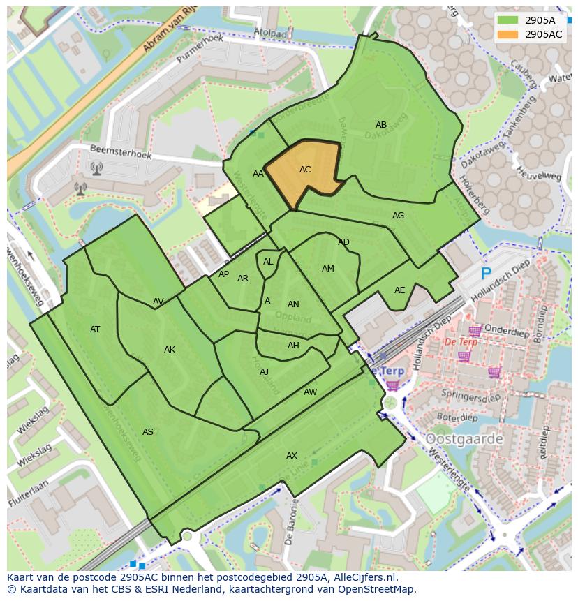 Afbeelding van het postcodegebied 2905 AC op de kaart.
