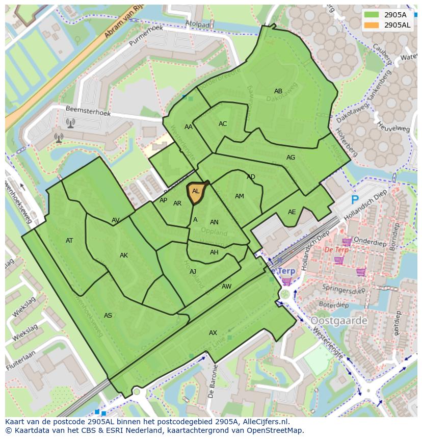 Afbeelding van het postcodegebied 2905 AL op de kaart.