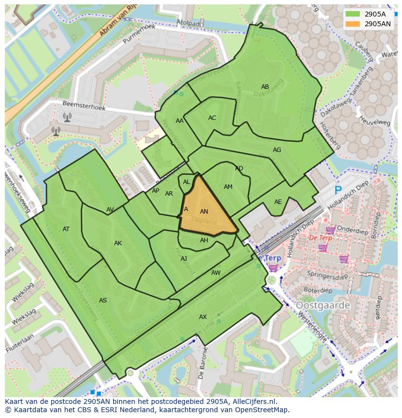 Afbeelding van het postcodegebied 2905 AN op de kaart.