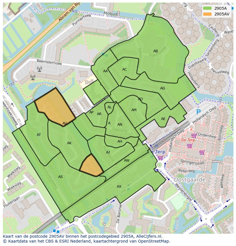 Afbeelding van het postcodegebied 2905 AV op de kaart.