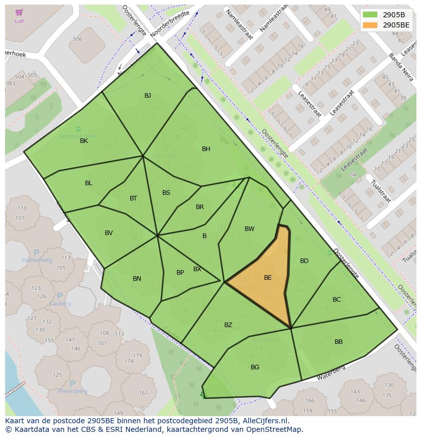 Afbeelding van het postcodegebied 2905 BE op de kaart.