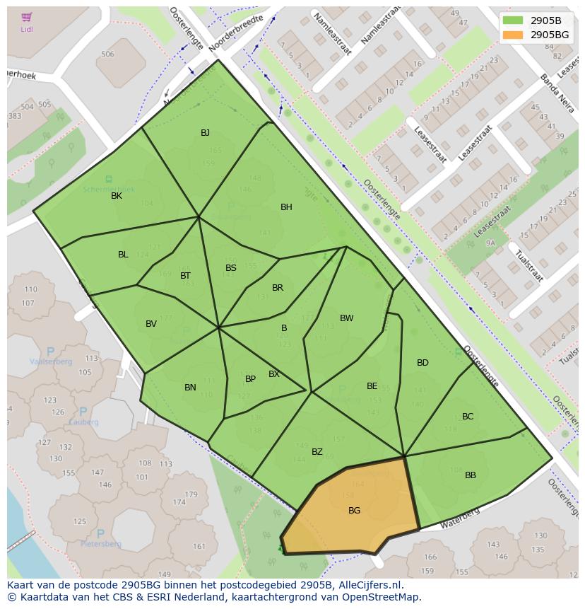 Afbeelding van het postcodegebied 2905 BG op de kaart.