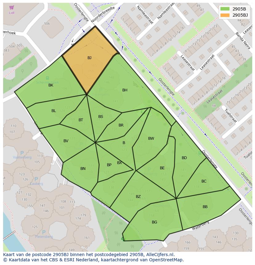 Afbeelding van het postcodegebied 2905 BJ op de kaart.