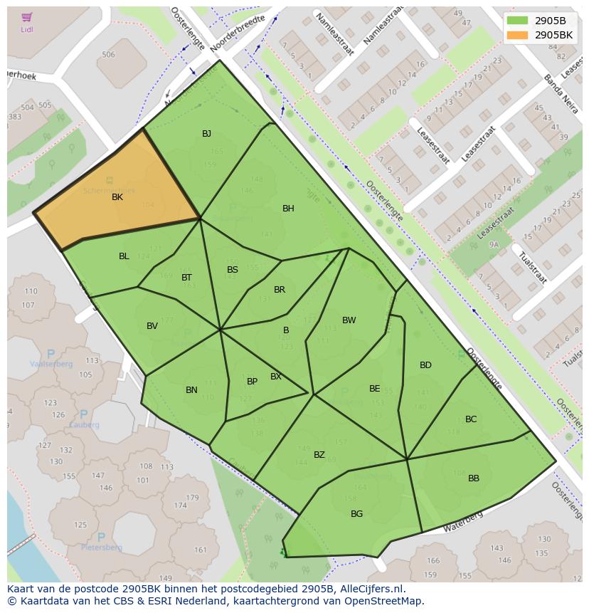 Afbeelding van het postcodegebied 2905 BK op de kaart.