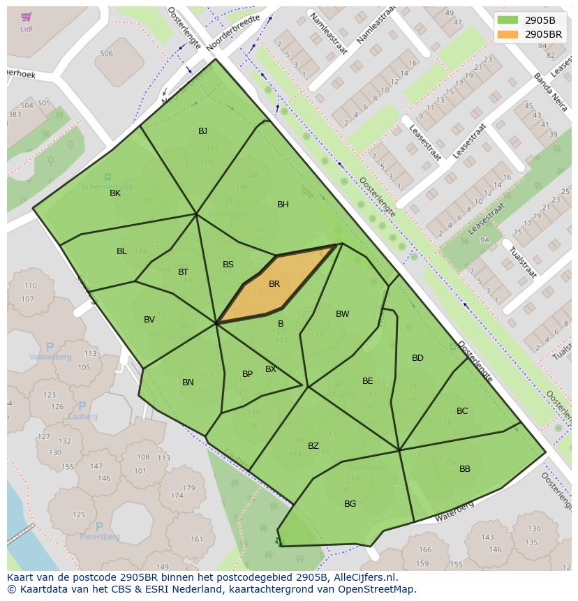 Afbeelding van het postcodegebied 2905 BR op de kaart.