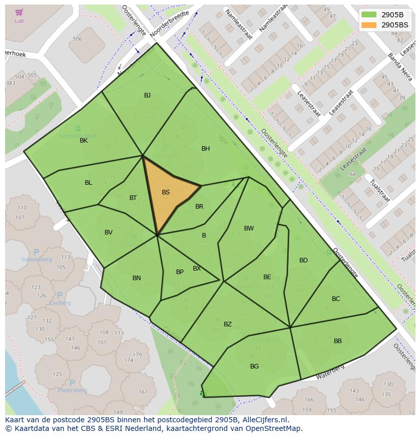 Afbeelding van het postcodegebied 2905 BS op de kaart.