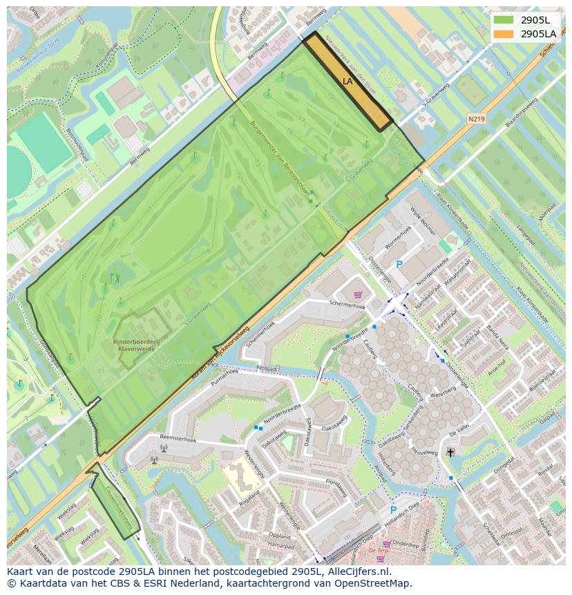 Afbeelding van het postcodegebied 2905 LA op de kaart.
