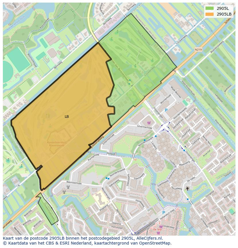 Afbeelding van het postcodegebied 2905 LB op de kaart.