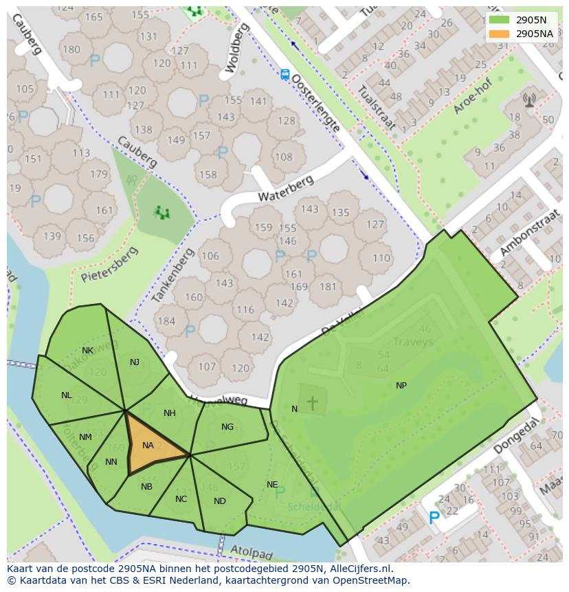 Afbeelding van het postcodegebied 2905 NA op de kaart.