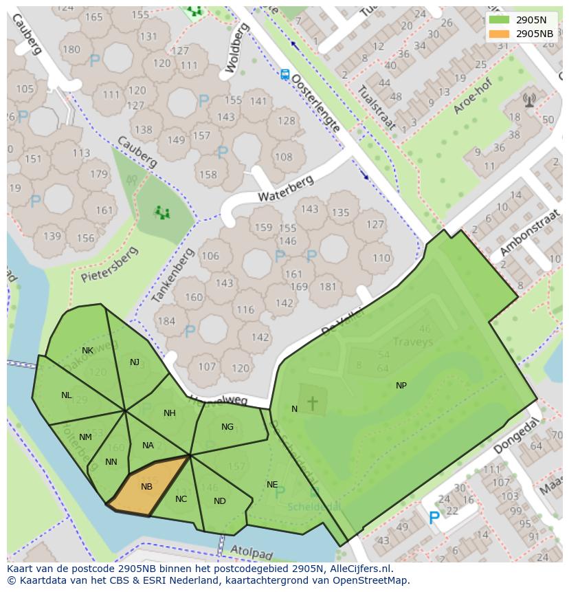 Afbeelding van het postcodegebied 2905 NB op de kaart.