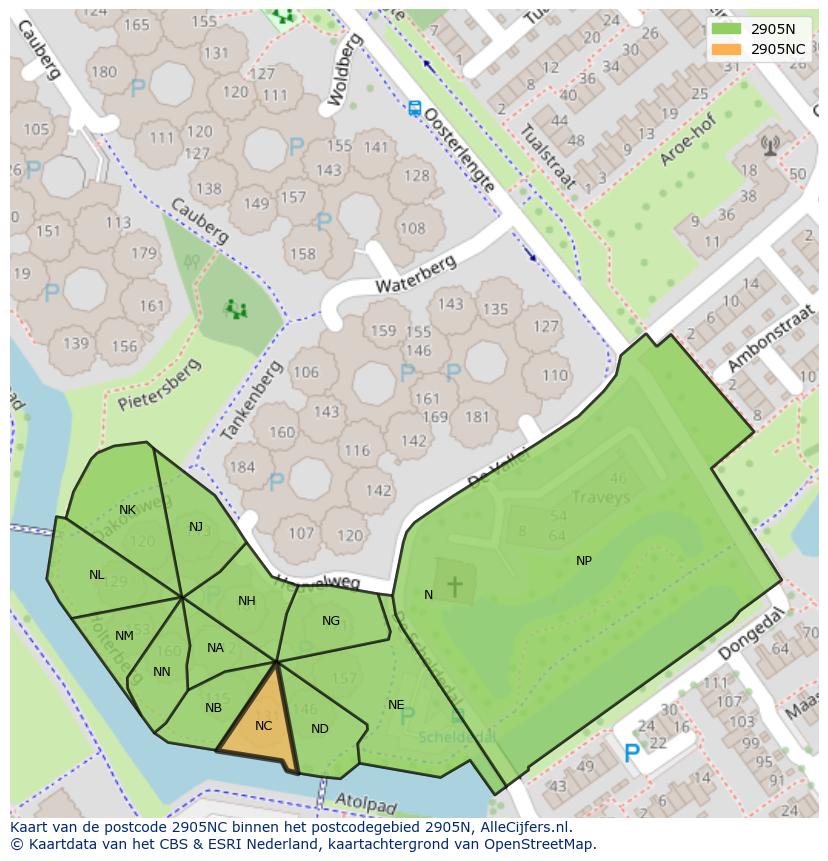 Afbeelding van het postcodegebied 2905 NC op de kaart.