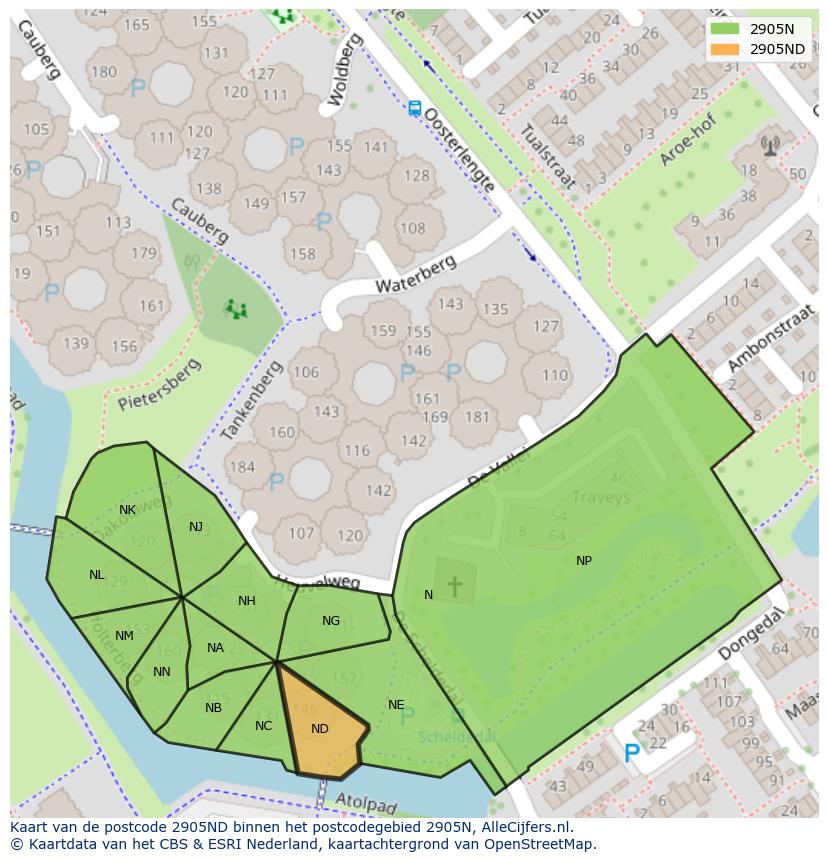 Afbeelding van het postcodegebied 2905 ND op de kaart.