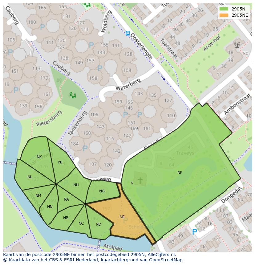 Afbeelding van het postcodegebied 2905 NE op de kaart.