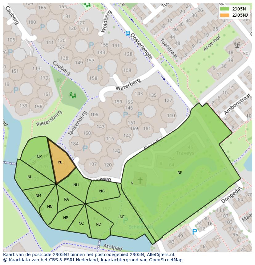 Afbeelding van het postcodegebied 2905 NJ op de kaart.