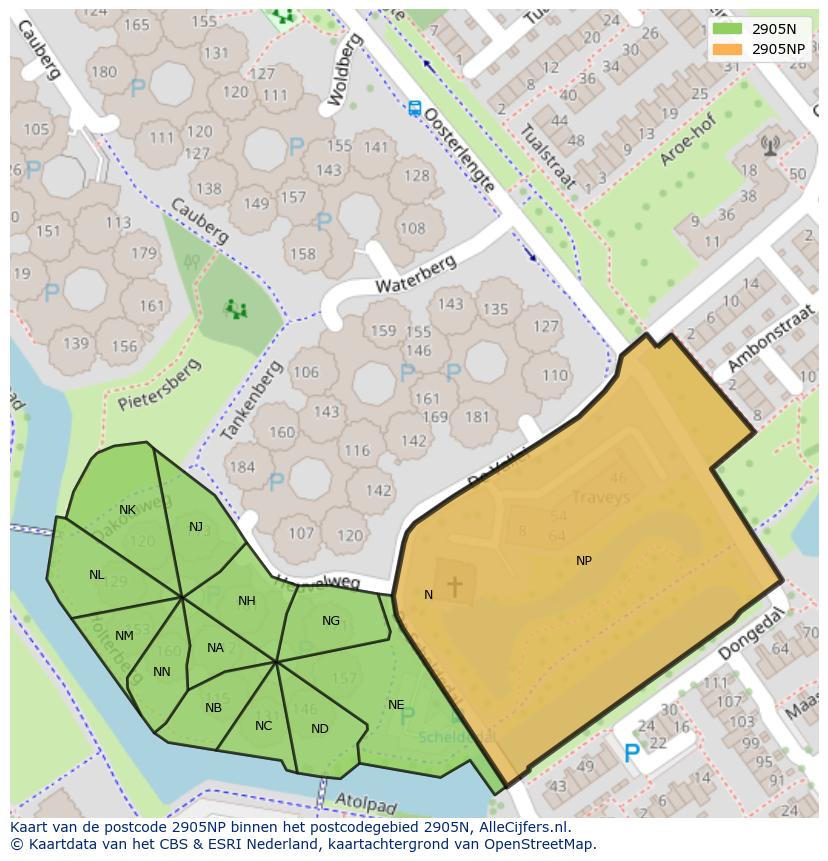 Afbeelding van het postcodegebied 2905 NP op de kaart.