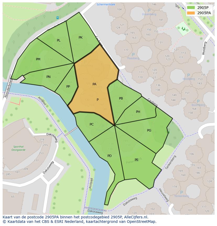 Afbeelding van het postcodegebied 2905 PA op de kaart.