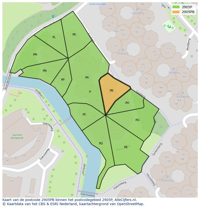 Afbeelding van het postcodegebied 2905 PB op de kaart.