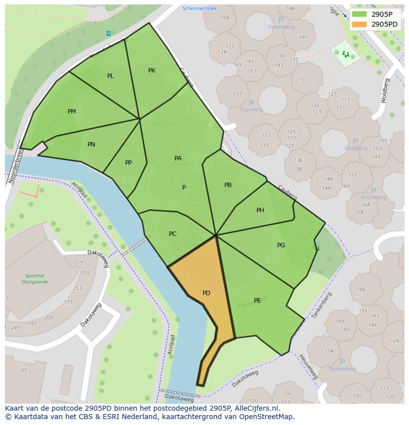 Afbeelding van het postcodegebied 2905 PD op de kaart.
