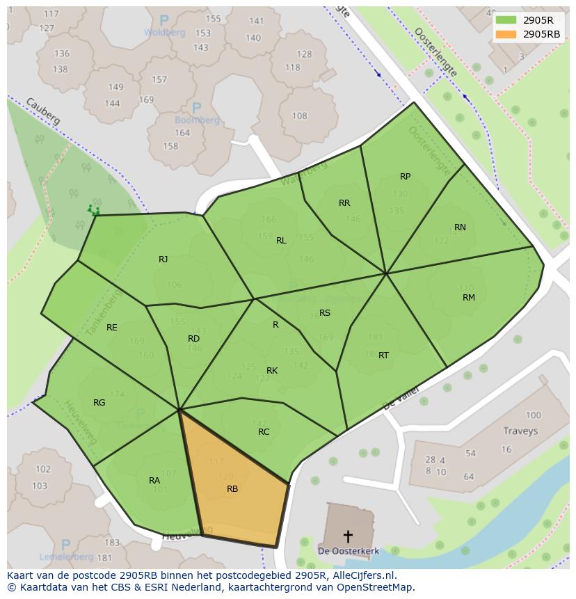 Afbeelding van het postcodegebied 2905 RB op de kaart.